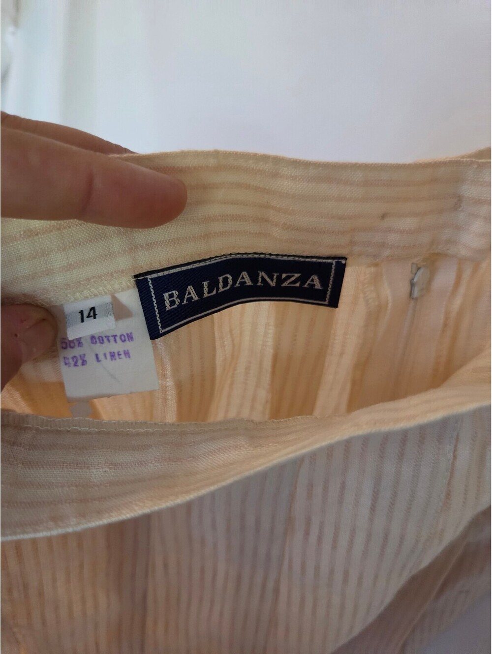 Vintage Y2K Baldanza Skirt Womens 14 Linen Cotton Pleated Ivory Stripe NWT - Picture 8 of 8